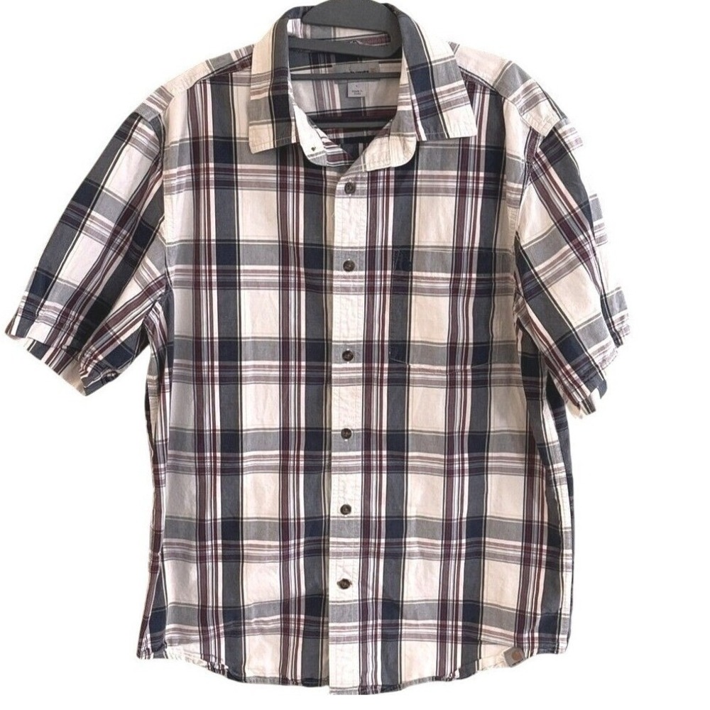 Carhartt Relaxed Button Casual Short Sleeve Western Blue Red Stripe Shirt Large